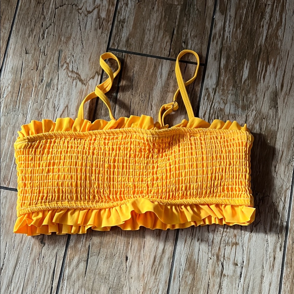 Yellow Ruffled Smocked Bikini Top